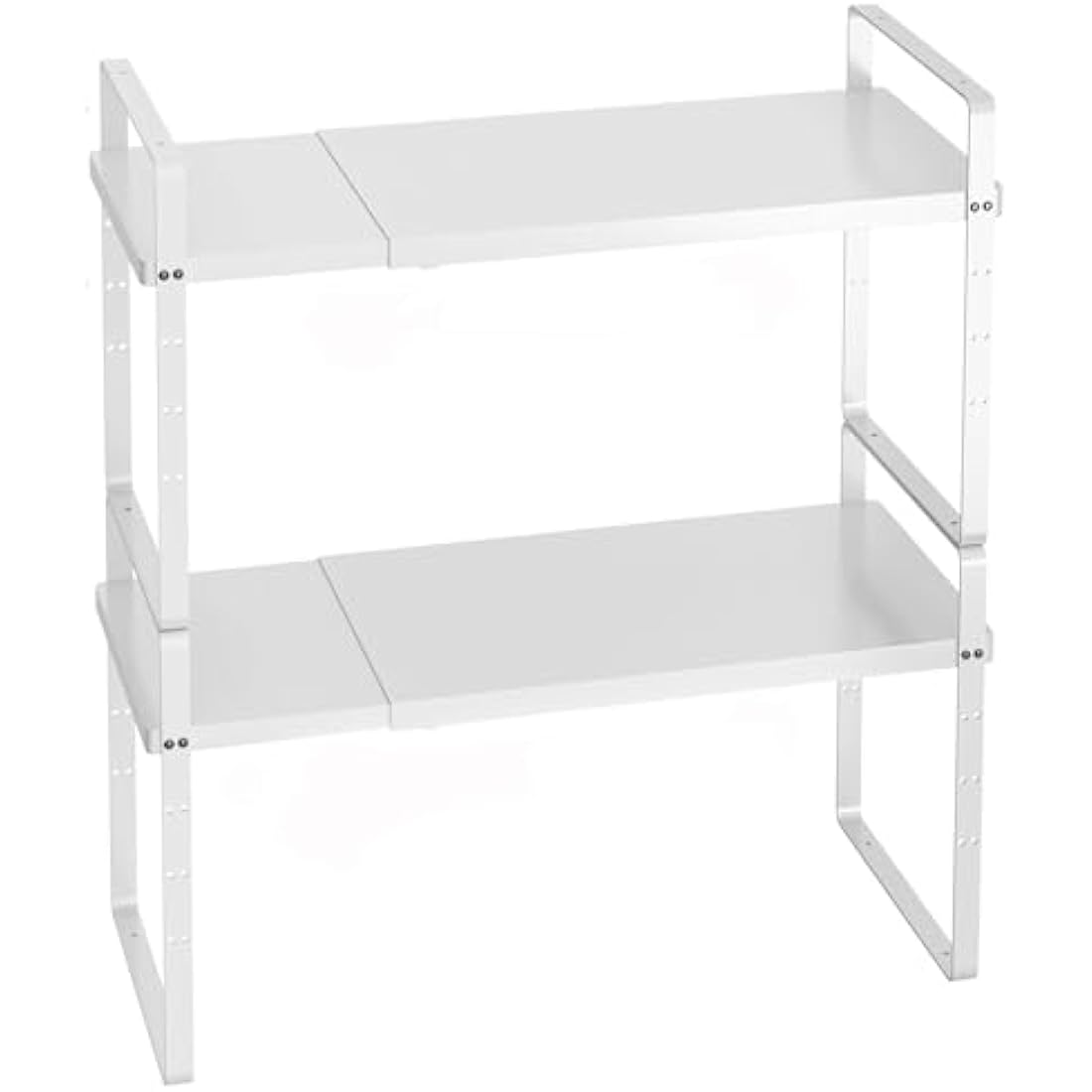 iPEGTOP 2 Pack Expandable Cabinet Storage Shelf Organizer Rack, Heavy Duty Steel Metal Spice Rack Adjustable Height Home Office Pantry Shelf Space for Counter Kitchen Organization, White, Medium