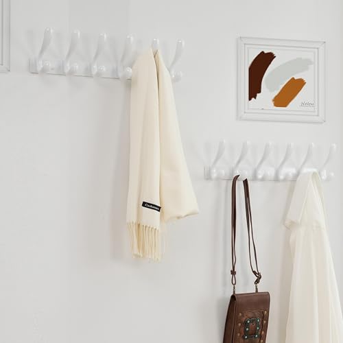 HONSKY Wall Mouted Coat Hooks- Stylish,44cm Metal Coat Rack Wall Mounted,Heavy Duty 6 Hooks Wall Coat Hook for Hanging Coat,Clothes,Hat,Jacket,White(2