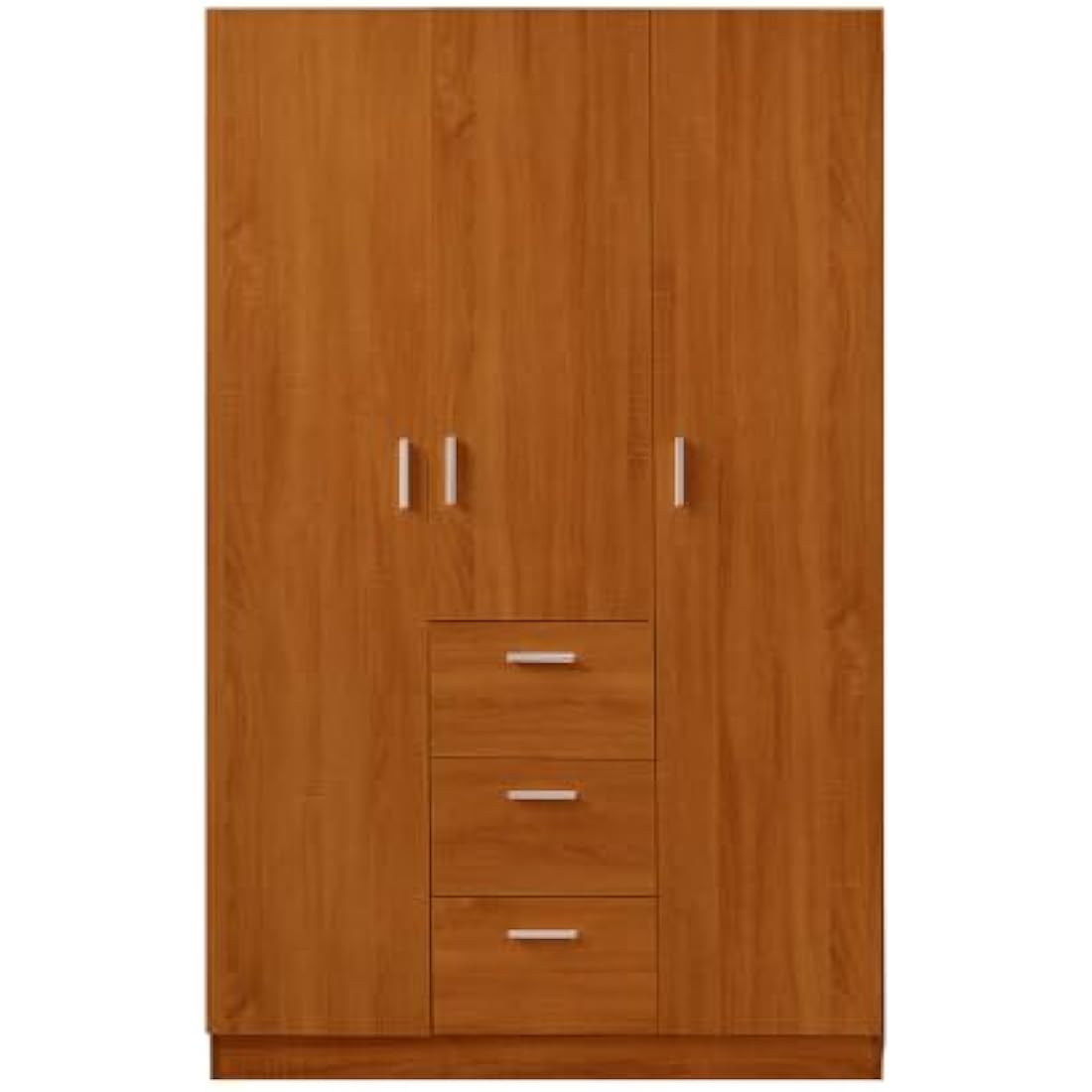 3 Door 3 Drawer Wardrobe, Modern Solid Pine Wood Wardrobe with Hanging Rail Living Bedroom Furniture (Oak)