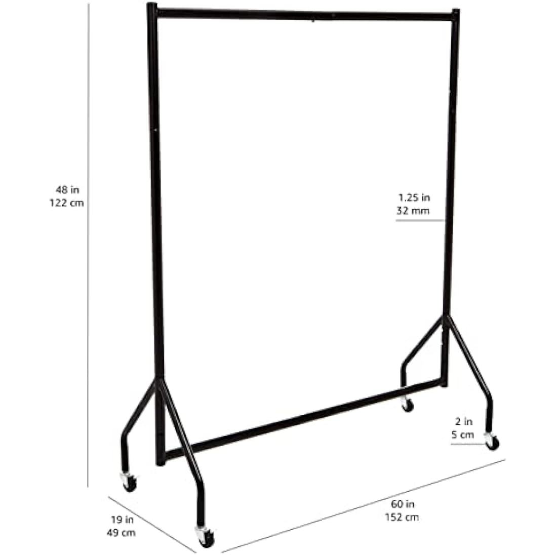 Amazon Basics Heavy Duty Clothes Rail Garment Rail, 1.21 x 1.52 m, Black