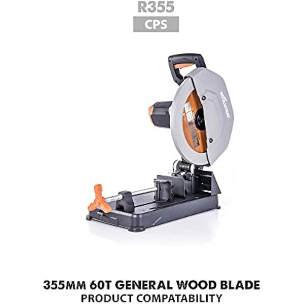 Evolution Power Tools GW355TCT-60 General Wood Carbide Tipped TCT Blade, For Chop Saws, Smooth and Fast Cuts In Wood, Clean, Splinter Free Cut, 60 Teeth, 355 mm