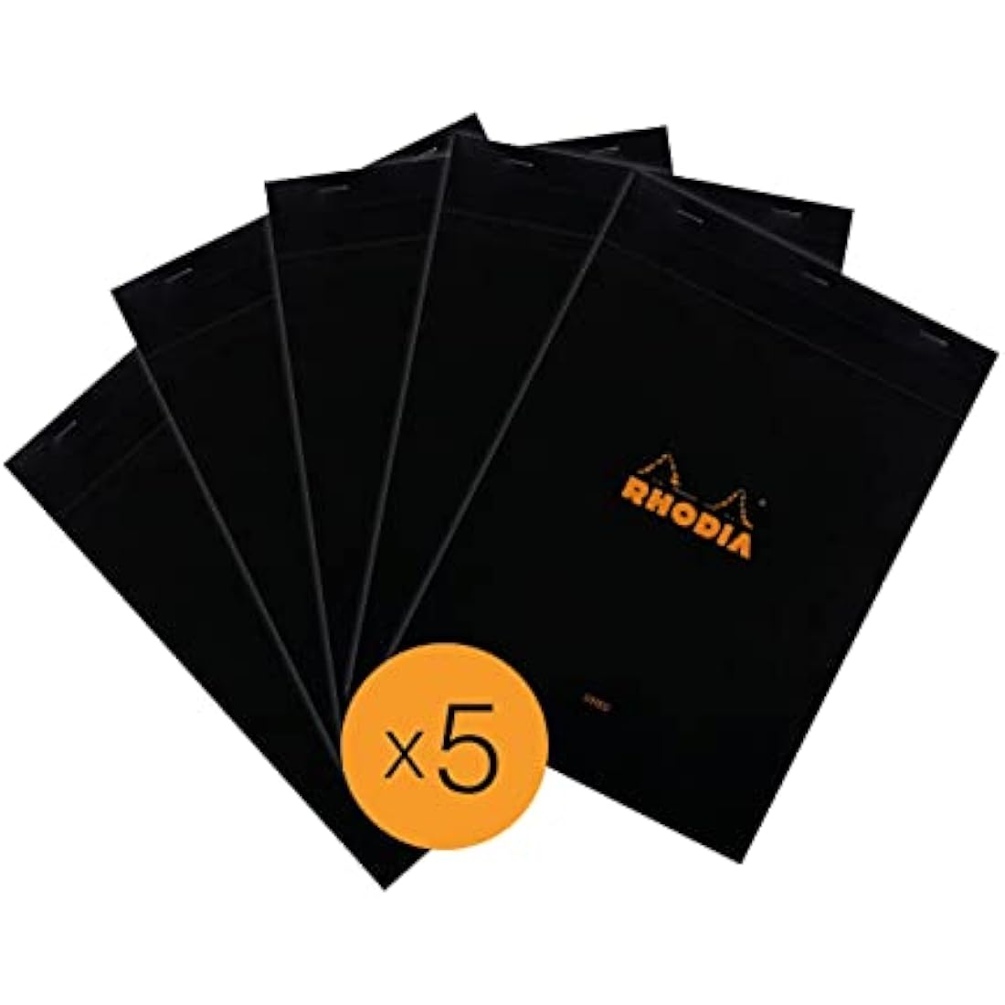RHODIA 186009C - Stapled Notepad N°18 Black - A4 - Lined - 80 Detachable Sheets - White Clairefontaine Paper 80 g/m² - Coated Card Cover - Pack of 5 pads