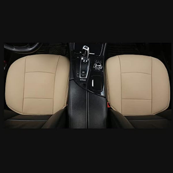 2 Piece Car Seat Bottom Covers Car Seat Protector Luxury PU Leather Bottom Front Car Seat Covers- Without Backrest Car Seat Covers Waterproof Universal Fit 90%-53 × 52 cm (Beige)