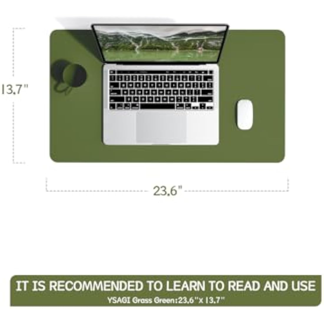 YSAGi Non-Slip Desk Pad, Waterproof PVC Leather Desk Table Protector, Ultra Thin Large Mouse Pad, Easy Clean Laptop Desk Writing Mat for Office Work/Home/Decor (60 x 35 cm, Grass Green)