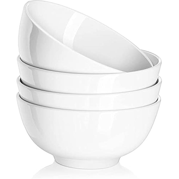 DOWAN Bowl Sets of 4, 1150ml Large Soup Bowls, Porcelain Deep Bowls for Ramen, Pasta, Salad, Mixed Fruit, Cereal, Microwave and Dishwasher Safe for Kitchen, Ø 17.8 cm