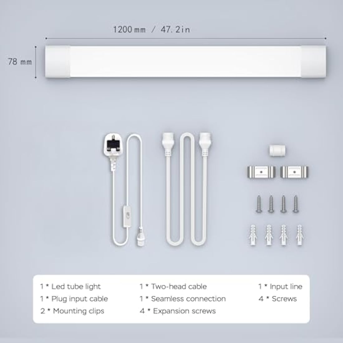 Amdelne 6000k Led Batten Light, 4FT 120CM, 36W Plug in Wall Light Shed Loft Light, IP65 Plug in Ceiling Light Strip for Garage Lighting, Office, Bedroom, Kitchen, Shed,Outdoor,Tube Light