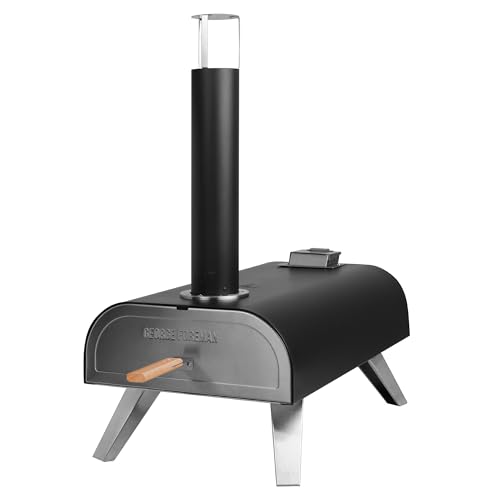 George Foreman Outdoor 12 Inch Wood Pellet Portable Wood Fired Pizza Oven Stainless Steel with Paddle and Carry Bag, BBQ Oven & Smoker, Foldable Legs GFWPPO1SSPC