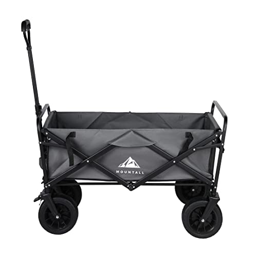 Heavy Duty Folding Wagon With Large Wheel, Trolley Cart Outdoor Transport Trailer Foldable Outdoor Garden Utility Wagon/Trolley with Cover Bag (Grey)