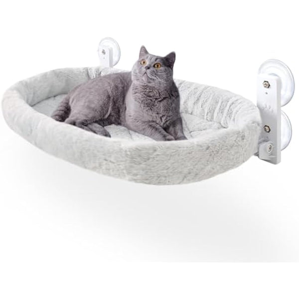 GUUSII HOME Cat Hammock Window Perch Foldable Hanging Bed Windowsill Seat Large Cats Shelf with Strong Suction Cups Kitty Lounger Reversible Cover 53 * 30cm Hold Up to 18kg Easy to Assemble(Grey)