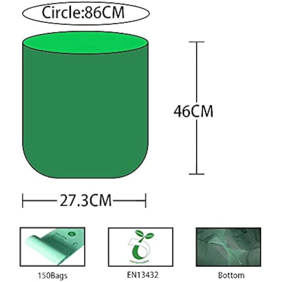 150 Bags Compost Bin Liners 6L 8L 10L 30L Kitchen Waste Bags 100% Biodegradable Bags with EN13432 Certification (10L)