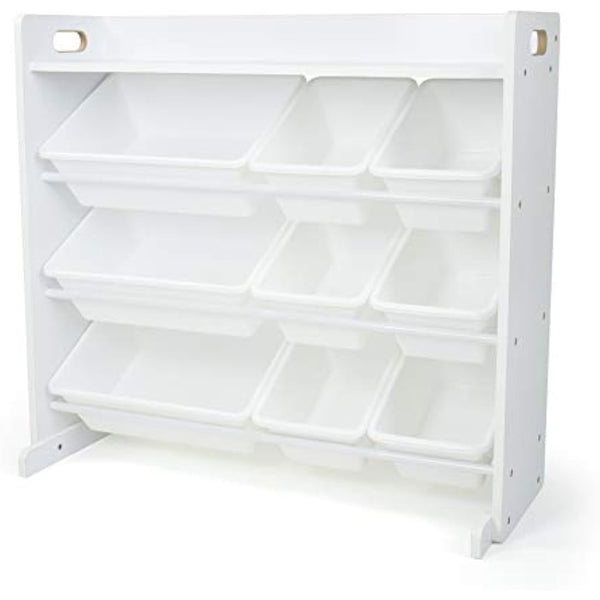 Humble Crew Cambridge Large Wooden Toy Shelf Storage Organiser for Children, with 9 BPA Free Plastic Removeable Storage Bins, Ideal for Storing Toys, Games, Books and Craft Supplies - White