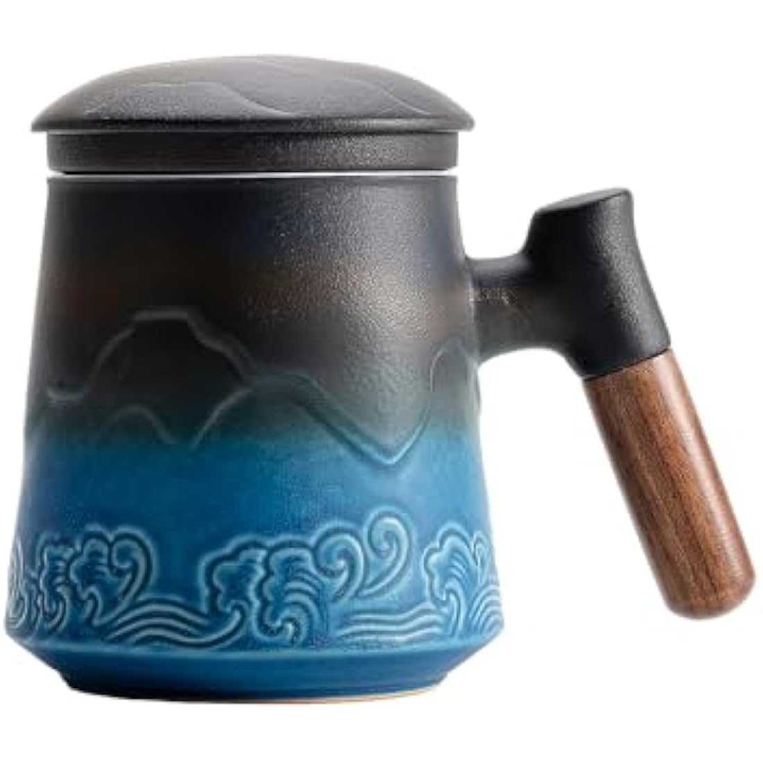ZENS Tea Mug with Infuser and Lid, 450ML Embossed Ceramic Tea Cup with Strainers for Loose Leaf Tea Diffusers, Wood Handle Tea Infuer Mug for Brewing Tea Accessories for Women Tea Lovers Gifts