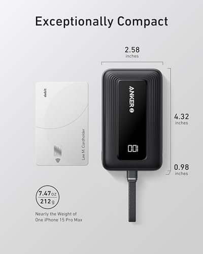 Anker Zolo Power Bank, 10,000mAh 30W High-Speed Portable Charger with Built-In USB-C Cable, Fast Charging Battery Pack for iPhone 16/16 Plus/16 Pro/16 Pro Max/15 Series, Galaxy, iPad, and More