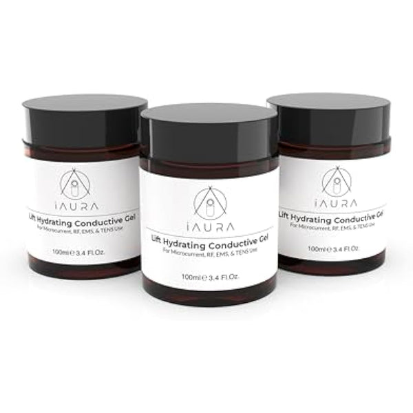 iAURA LIFT Hydrating Conductive Gel - Soothing Moisturiser for Face & Body | Suitable for Microcurrent, EMS, RF, and TENS Use | Hydrate and Nourish Your Skin - 3 Pack