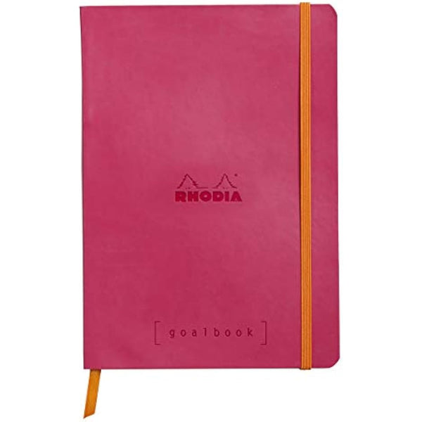 RHODIA 117752C - Soft Notebook Bullet Journal Goalbook Raspberry - A5 - Dotted Dot - 240 pages - 90g Ivory Clairefontaine Paper - 2 Ribbons, Elastic Closure - Faux Leather Cover
