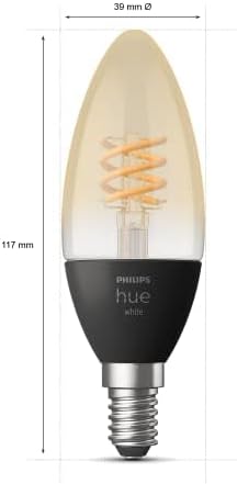 Philips Hue Warm White Filament Candle Smart Light Bulb 2 Pack [E14 Small Edison Screw] with Bluetooth. Works with Alexa, Google Assistant and Apple Homekit.
