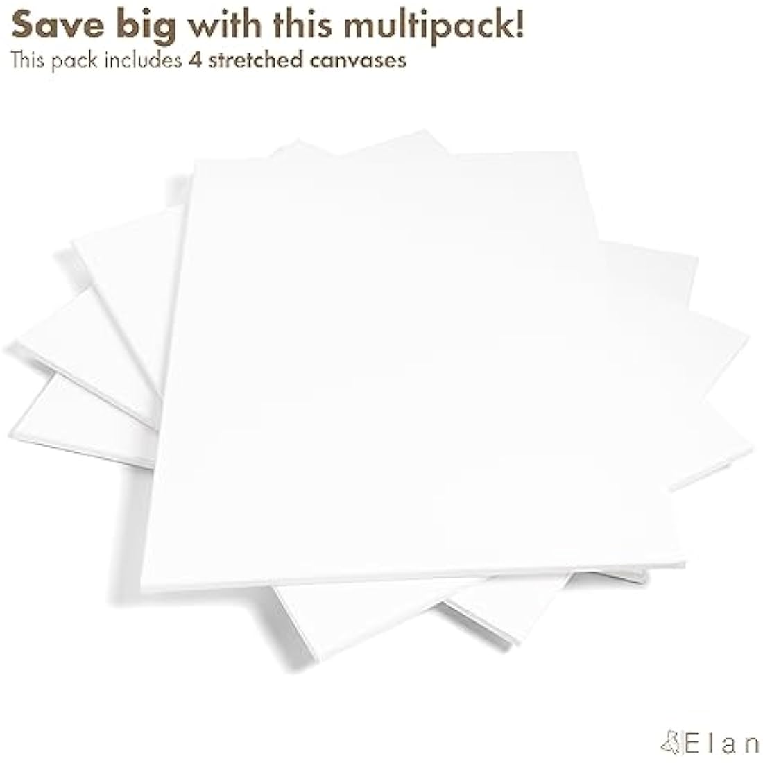 Elan Stretched Canvases 60x80 CM, 4-Pack Large Canvas for Painting 280 GSM, Triple Primed Large Stretched Canvas for Painting 60x80 CM