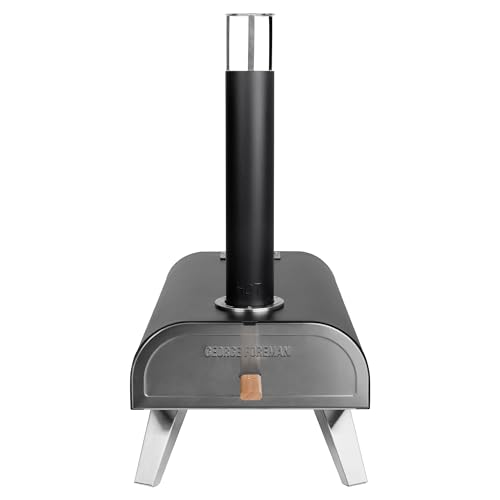 George Foreman Outdoor 12 Inch Wood Pellet Portable Wood Fired Pizza Oven Stainless Steel with Paddle and Carry Bag, BBQ Oven & Smoker, Foldable Legs GFWPPO1SSPC