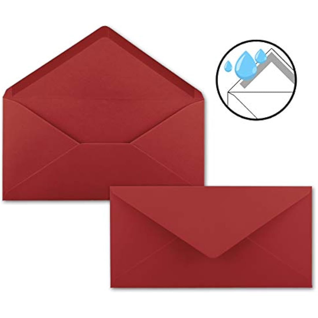 Gummed Envelopes | DL Format 110 x 220 mm | Completely Coloured Paper | Postal Envelopes without Window | Ideal for Christmas, Greetings and Invitation Cards | FarbenFroh Series 150 Umschläge dark red
