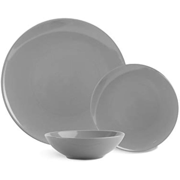 Amazon Basics 18-Piece Stoneware Dinnerware Set - Smokey Grey, Service for 6