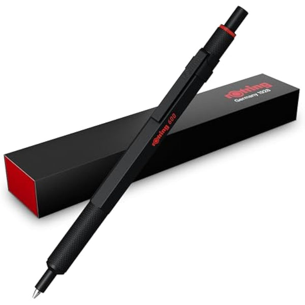 rOtring 600 Gel Pen | 0.55 mm | Black Ink | Black Metal Body Pen | Non-Slip Knurled Grip & Hexagonal Barrel | Refillable
