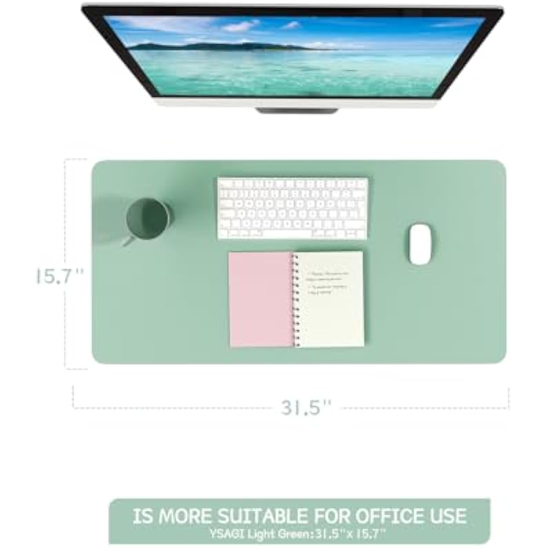 YSAGi Non-Slip Desk Pad, Waterproof PVC Leather Desk Table Protector, Ultra Thin Large Mouse Pad, Easy Clean Laptop Desk Writing Mat for Office Work/Home/Decor (80 x 40 cm, Light Green)