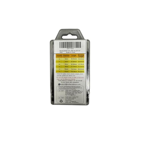 Masonry Drill Bit, Professional Masonry Drill Bit Set (10PCS) for Concrete/Glass/Brick/Cement/Tile/Wood/Etc, Industrial Strength Carbide Drill Bits Tip, 5/32"-1/2"