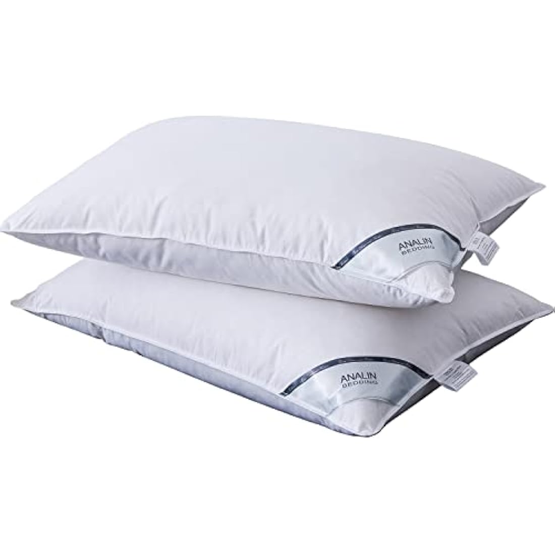ANALIN 2 Pack Goose Feather Down Pillows, 100% Cotton Shell, Non-allergenic & Anti dust mite, Soft Hotel Quality Pillows (15% Goose Down)