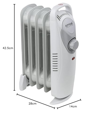 AMOS 1500W Electric Oil Filled Radiator Heater 7-Fin Portable Thermostat Heating Appliance with 3 Heat Settings, Safety Shut Off, and Power Indicator Light