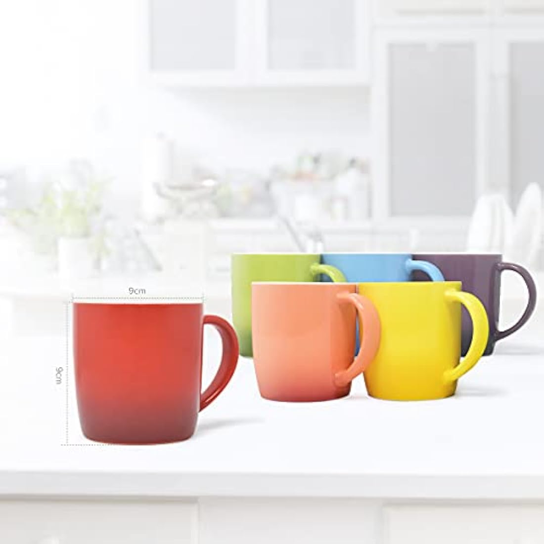 joeji's Kitchen Set of 6 Multi Coloured Tea Coffee Mugs Set - 350ml Capacity - Durable Stoneware - Dishwasher Safe - Ideal Housewarming Christmas Party Gift
