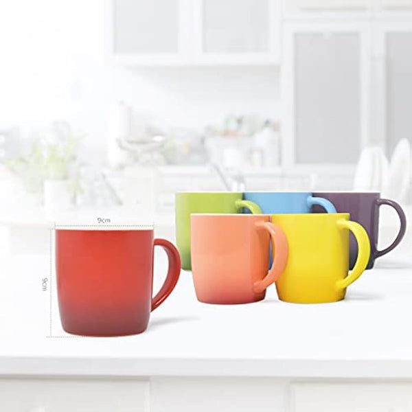 joeji's Kitchen Set of 6 Multi Coloured Tea Coffee Mugs Set - 350ml Capacity - Durable Stoneware - Dishwasher Safe - Ideal Housewarming Christmas Party Gift