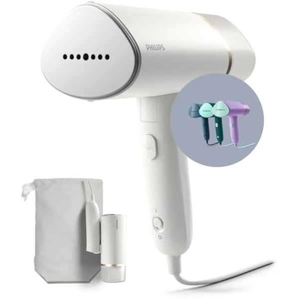 Philips 3000 Series Handheld Steamer, Compact and Foldable, 1000W Power, Up to 20g/min Steam, Ready in 30 Seconds, Safe for All Fabrics, No Ironing Board Needed (STH3020/16)