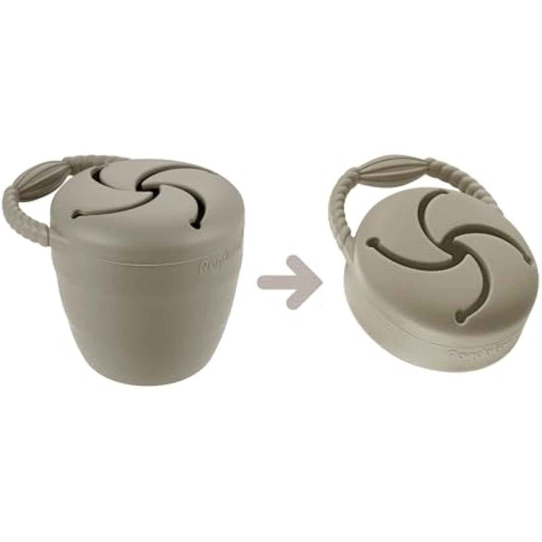 PandaEar 2 Pack Toddler Snack Pots, Collapsible Silicone Baby Snack Pots Cups, Spill Proof Toddler Snack Box Storage Container Food Catcher, Light Tan/Walnut