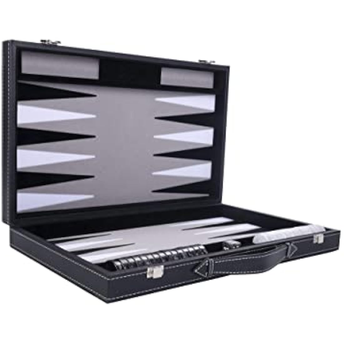 Engelhart - 250509 - Large Luxury Backgammon 18 Inches - 45 cm - Faux Leather & Felt Inlay - Pearl Dice & Chips + 2 Cups - Strategy Game - Pro & Leisure