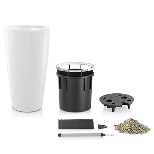 Lechuza RONDO 40 Self Watering Planter Large Plastic Indoor and Outdoor Plant Pot with Drainage Hole D40 H75 cm White High-Gloss