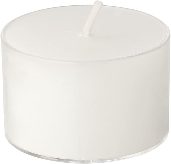 Horeca Candles - Tea Light Candles in Clear Cup 200 Pack - 8 Hours Burn Time - White Wax - Smokeless, Dripless, Unscented Candles Bulk