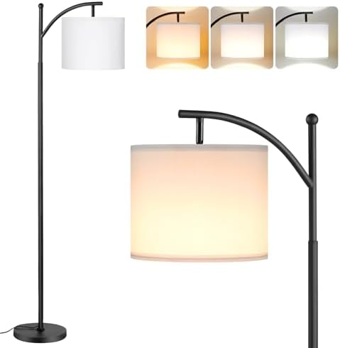 Aooshine Floor Lamps for Living Room, 60" Standing Lamp with 3 Color Temperatures, White Lampshade & Foot Switch, White Standard Corner Lamp for Bedroom Office Dorm Room(9W Bulb Included)