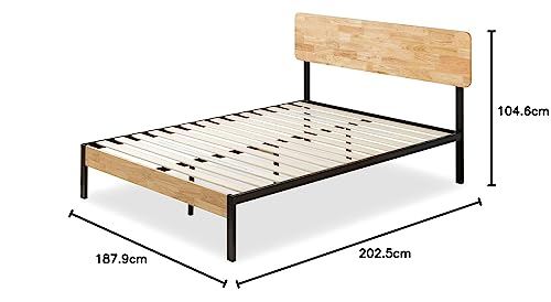 Zinus Olivia Single Bed frame - Bed 90x190 cm - 36 cm Height - Metal and Wood Platform Bed frame - Natural Brown and Black