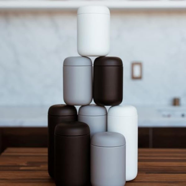 Fellow 12 oz Carter Move Travel Mug - Vacuum-Insulated Stainless Steel Travel Coffee Mug - Coffee Tumbler with Ceramic Interior and Splash Guard - Matte Grey