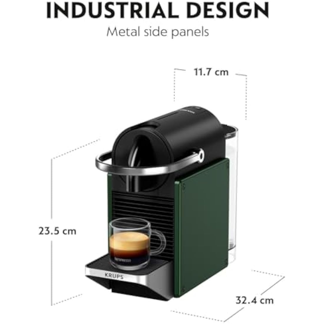 Nespresso Pixie Coffee Pod Machine by Krups, Compact Espresso Maker for Original Pods, 19-Bar High Pressure, Fast Heat-Up, Energy Saving, Auto Shut-Off, Recyclable Pods in Dark Green XN3063G0
