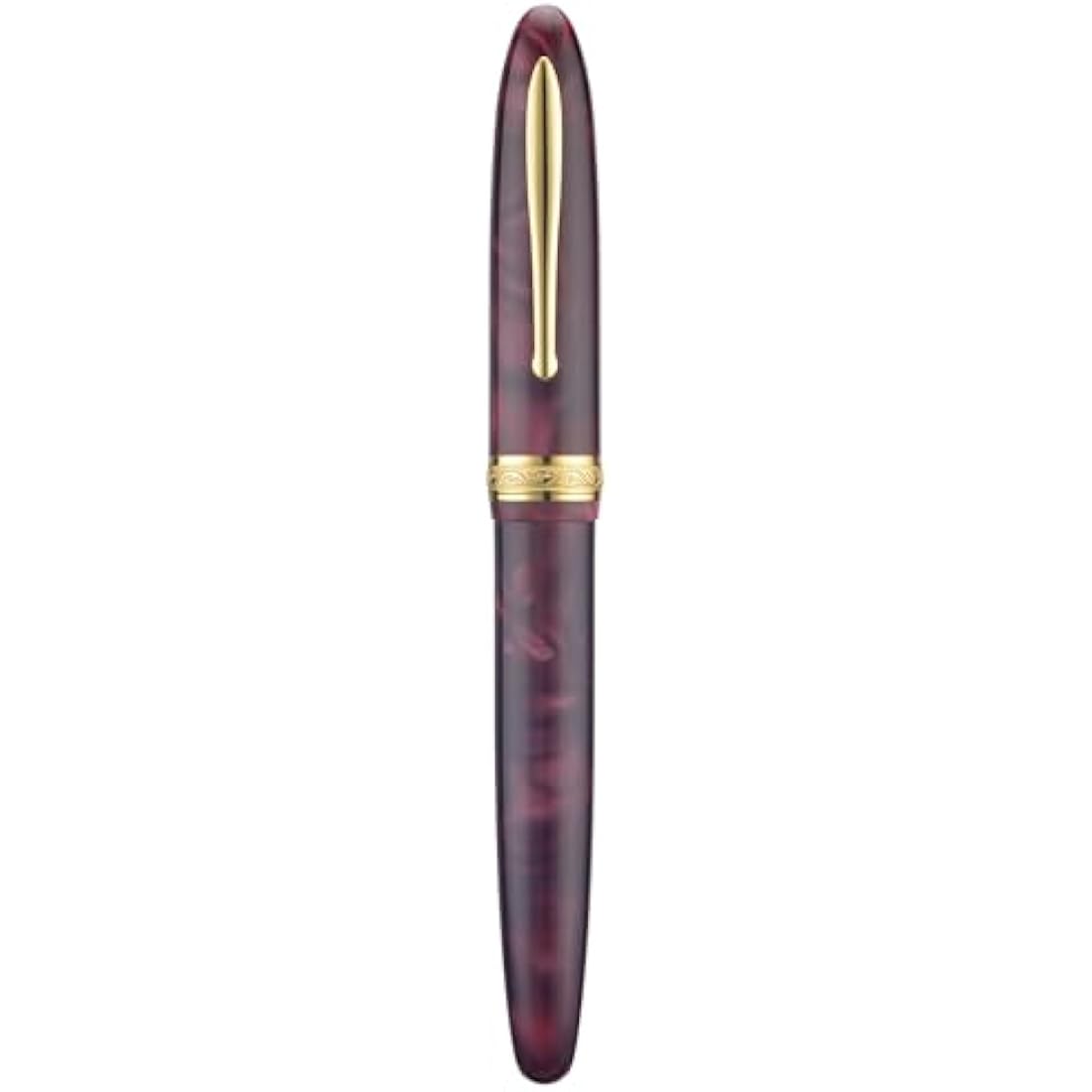 Hong Dian N9 Fountain Pen, Long Leaf Medium Point Gold Ornaments, Wine Red and Acrylic Design with Converter and Metal Pen Box