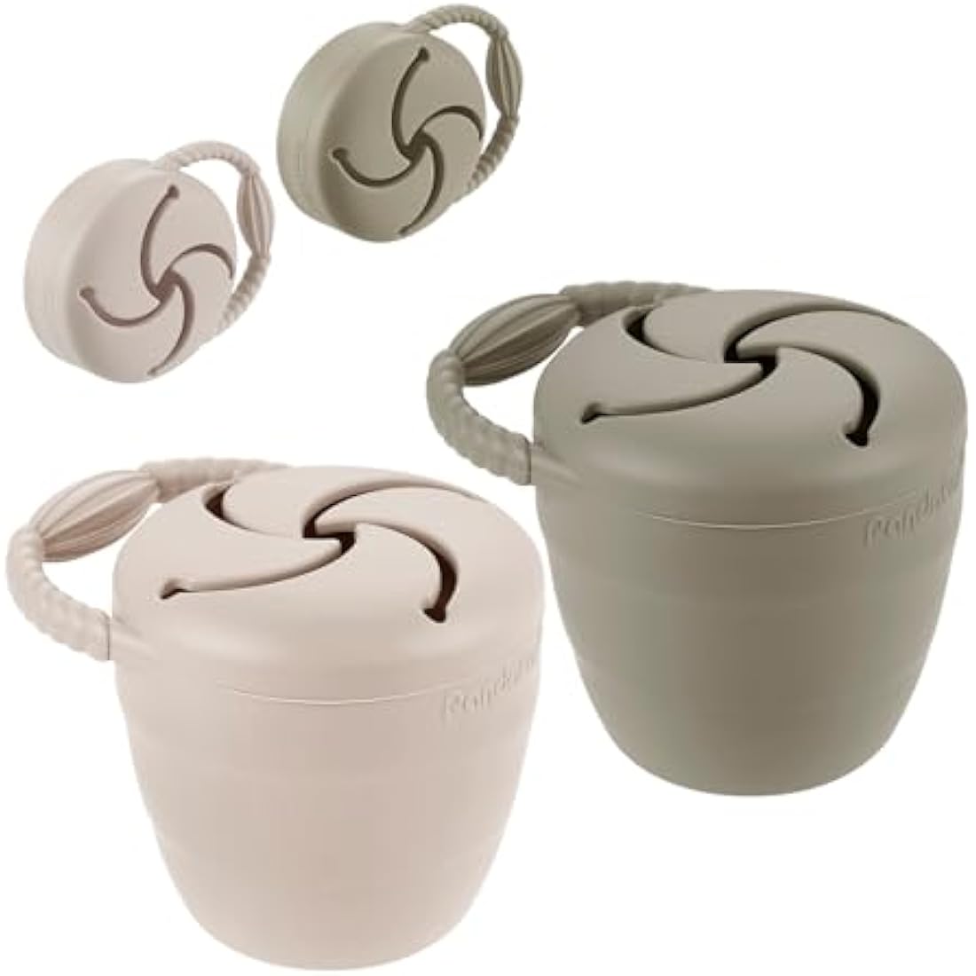 PandaEar 2 Pack Toddler Snack Pots, Collapsible Silicone Baby Snack Pots Cups, Spill Proof Toddler Snack Box Storage Container Food Catcher, Light Tan/Walnut