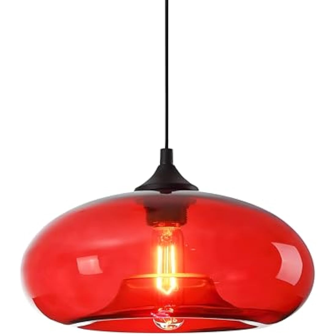 HJXDtech Pendant Light with 28cm Glass Lampsahde, Industrial Vintage Loft Bar E27 Ceiling Hanging Lamp for Kitchen, Dining &Living Room (Red)