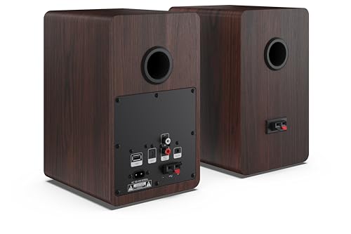Sharp CP-SS30(BR) 60W RMS (2x 30W) 2-way Active Bookshelf Speakers - Wireless Studio Monitors with Bluetooth v5.0 Audio Streaming, USB Playback, Optical, AUX & RCA input - Brown