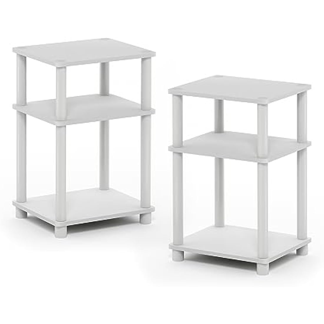 Furinno Just 3-Tier Turn-N-Tube End Table, 2-Pack, White(Espresso)/White