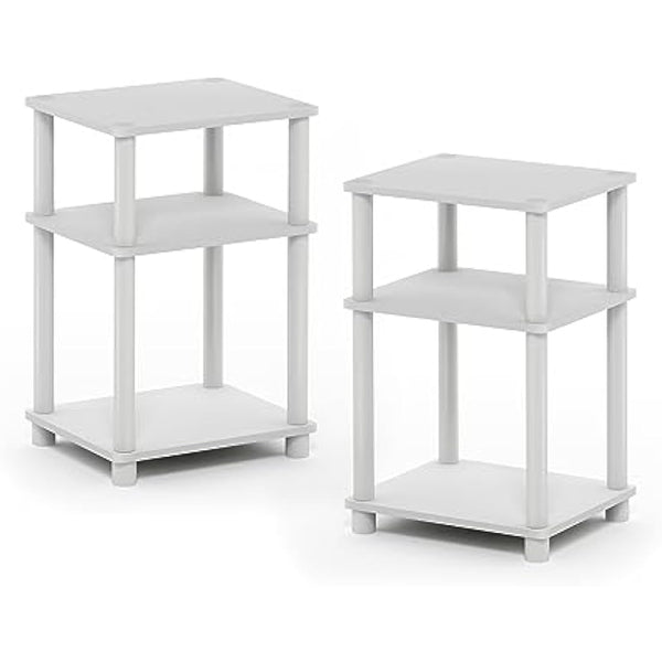 Furinno Just 3-Tier Turn-N-Tube End Table, 2-Pack, White(Espresso)/White
