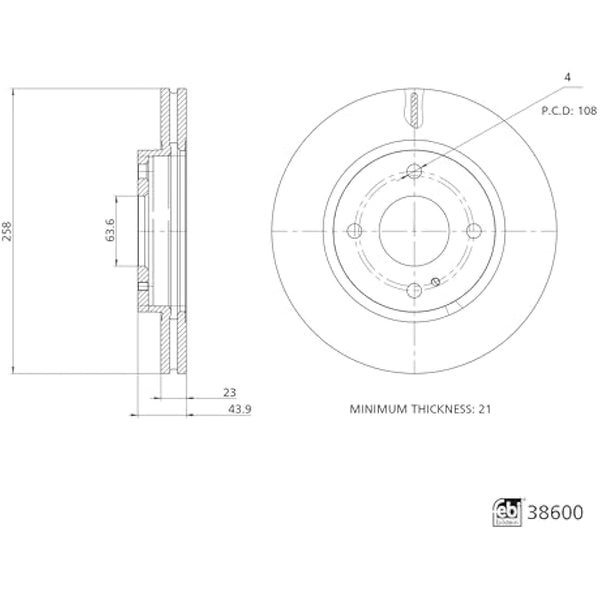 febi bilstein 38600 Brake Disc Set (2 Brake Disc) front, vented, No. of Holes 4