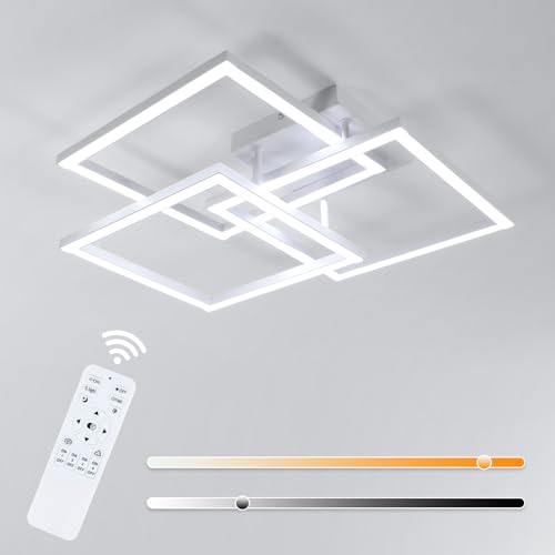 DELIPOP Led Ceiling Light Dimmable, 40W Modern Led Ceiling Lamp with Remote Control, Temprature and Brightness Adjustable, Square Acrylic Ceiling