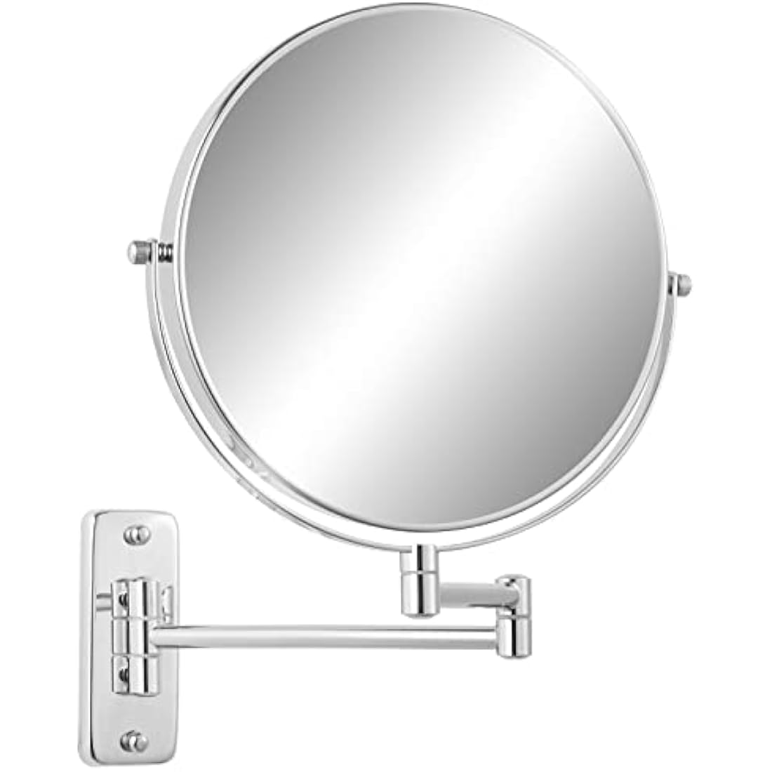 FFowcye 8" Wall Mounted Makeup Shaving Mirror - 1X/10X Double-Sided Magnifying Bathroom Vanity Mirror, 360° Swivel Extendable with Adjustable Arm, Chrome Finish for Makeup (No Light)
