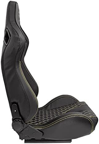 Sport seat 'AK' - Black Synthetic leather + Yellow stitching - Dual-side reclinable back-rest - incl. slides